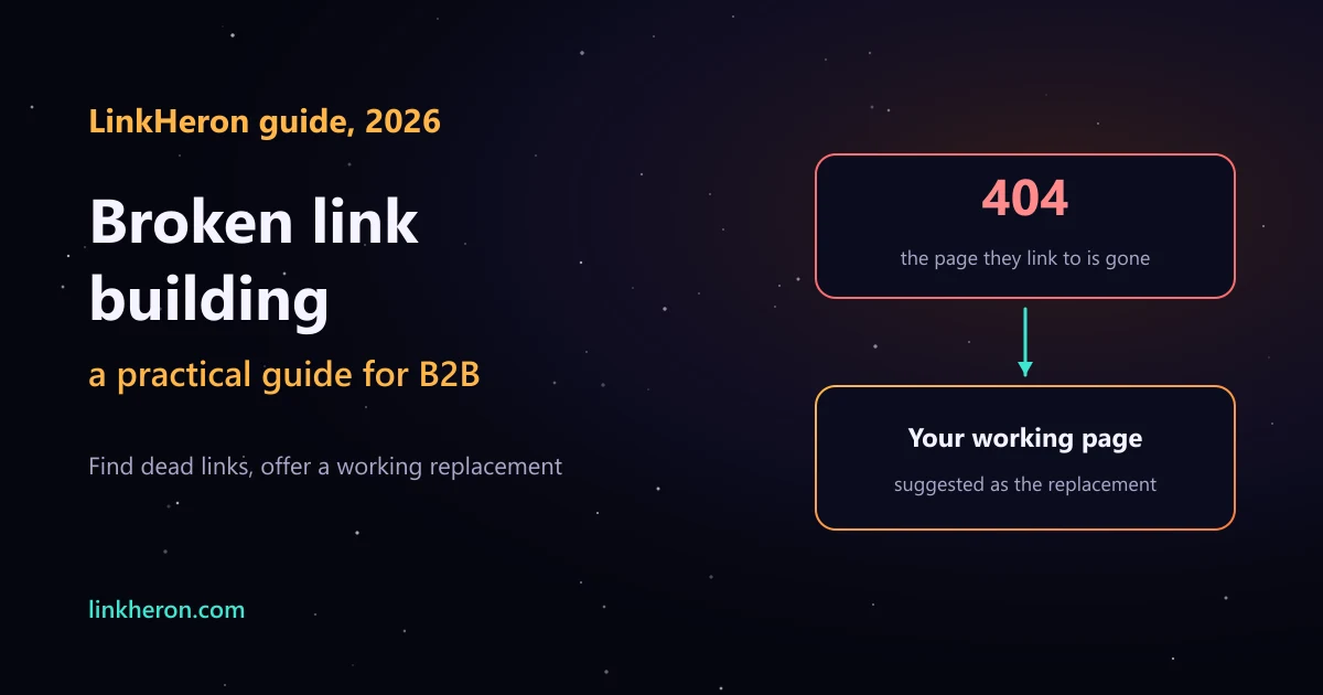 Broken link building, a practical guide for B2B sites: find dead links in your niche and offer a working replacement